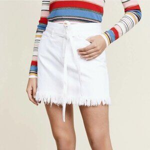 FRAME Le High Mini Skirt 28 White Belted Fringe Hem Cotton Denim